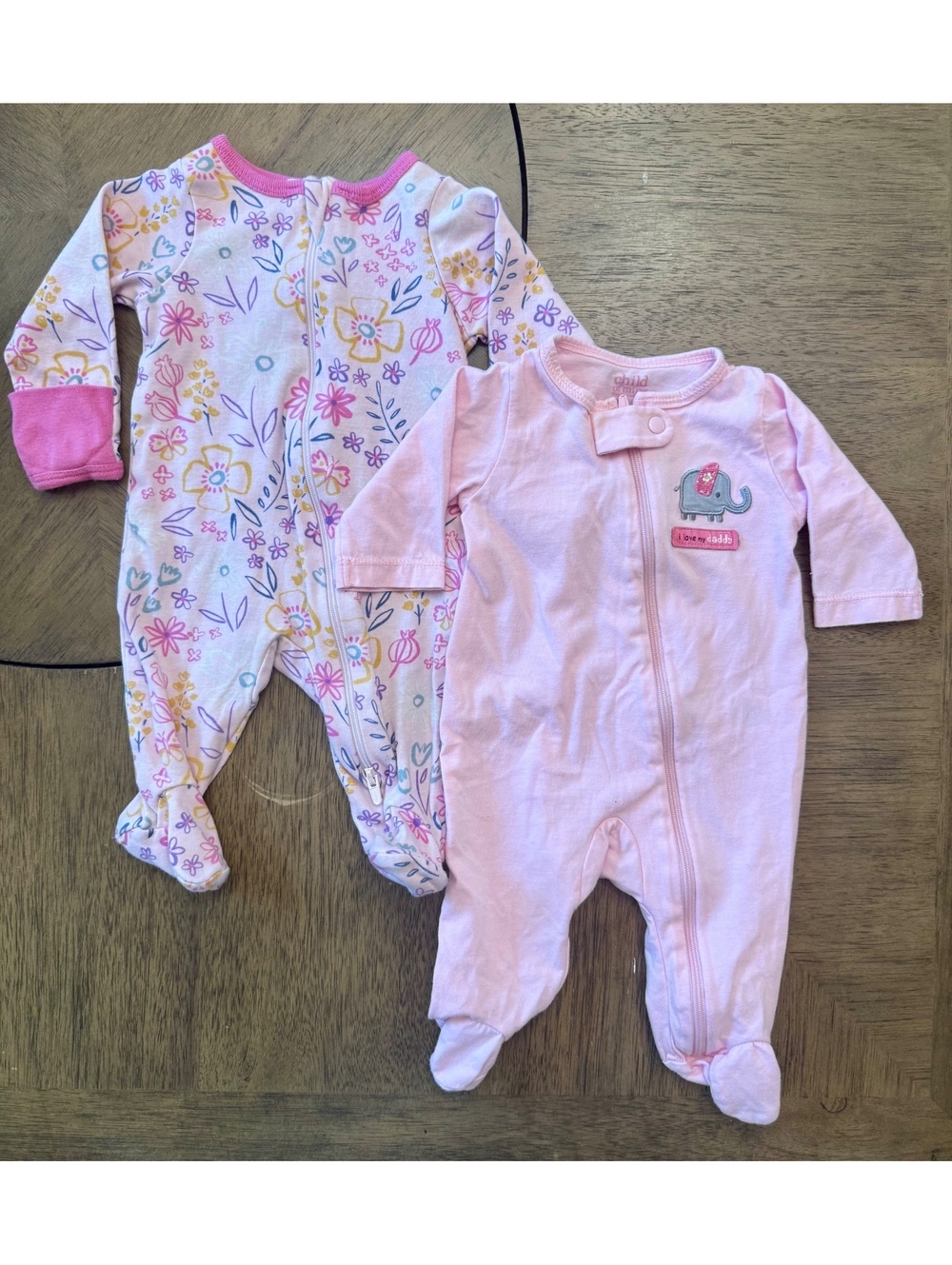 Newborn Baby Sleepwear Footed Pajamas Set - Pink Floral and Solid